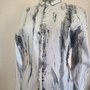 Upcycled and painted white woven ribbed pattern shirt